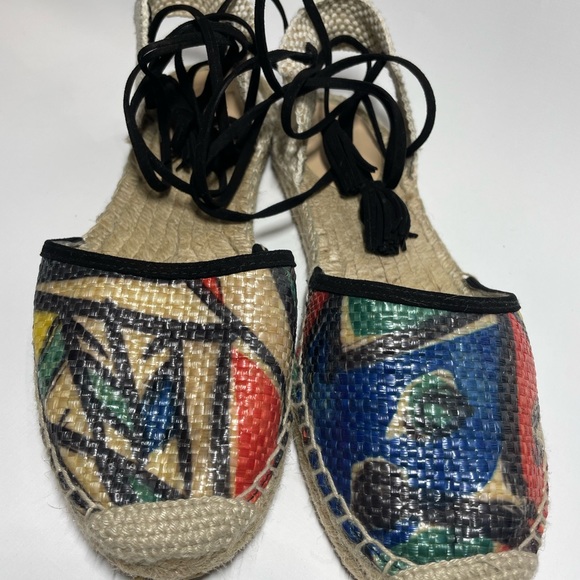 Pre Loved J Crew Baja Raffia Espadrilles Red, Green, Black G4199 Sz 8 - Picture 8 of 12